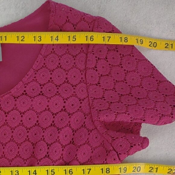 Rabbit Rabbit Rabbit Fuchsia (Off Red) Lace Dress Midi Length 3/4 Sleeve Size 16 - Picture 7 of 11